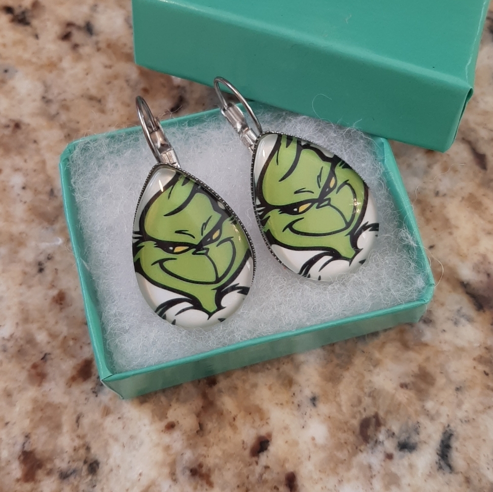 Handmade Green and White Grinch Earrings